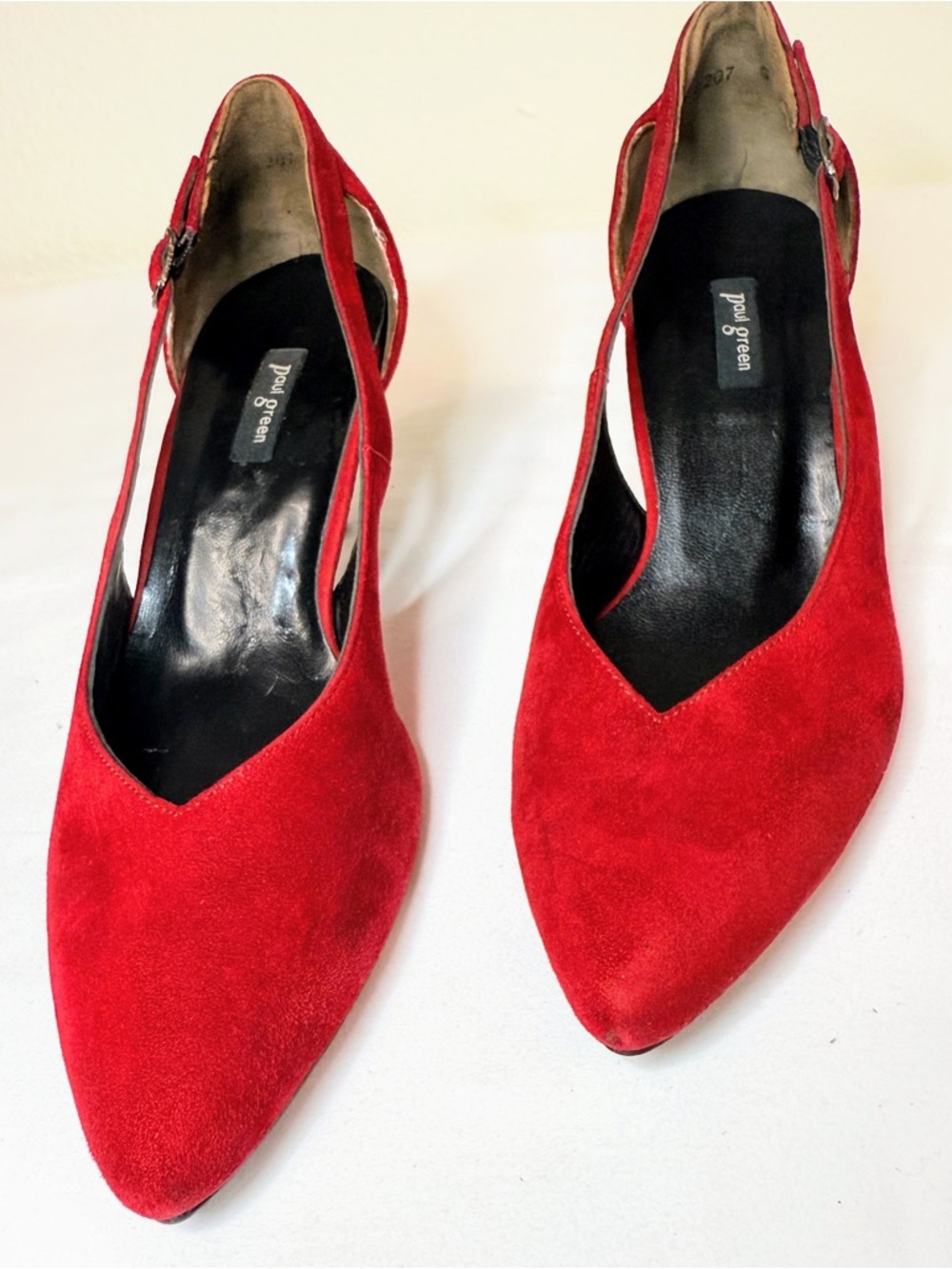 Paul Green Red Suede D’Orsay Heels Pointed Toe Pumps EU 38.5 US 8 - Picture 6 of 16
